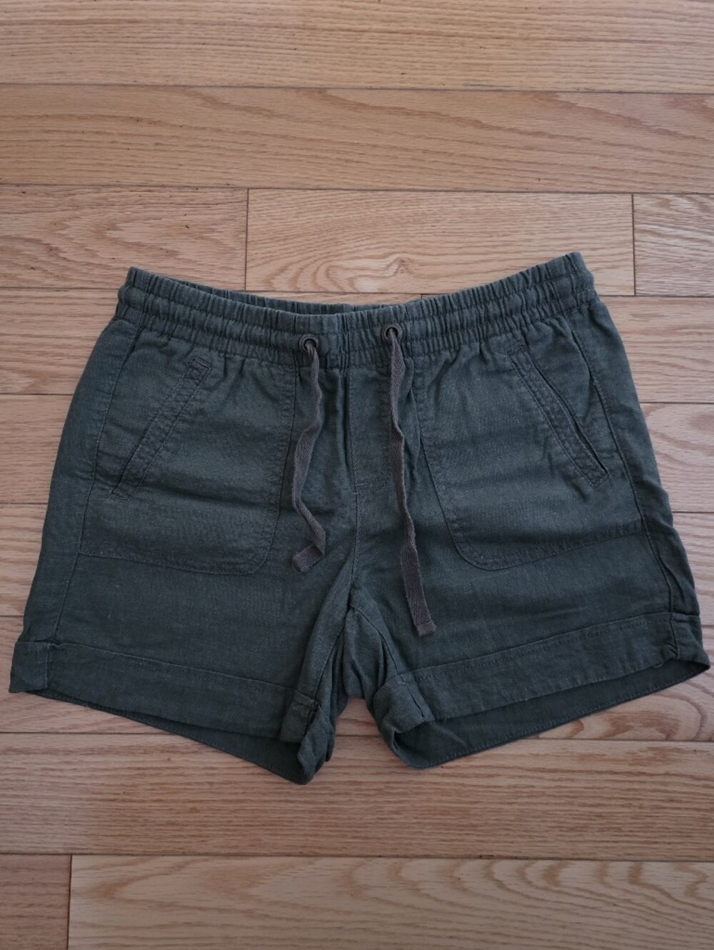 Reitmans Dark Olive Drawstring Linen-Blend Shorts, 0